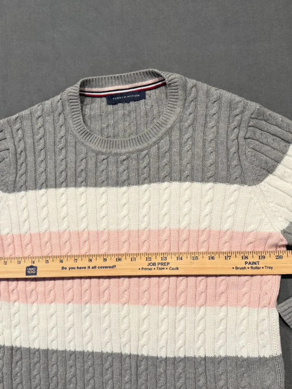 Tommy Hilfiger Men’s Cable Knit Sweater Small Gray Pink Colorblock Cotton